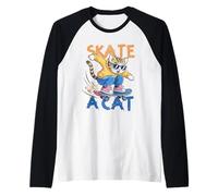 Skate Like A Cat Skater Patinador felino Kitty Camiseta Manga Raglan