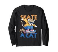 Skate Like A Cat Skater Patinador felino Kitty Manga Larga