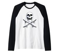 Skate Skull and Crossbones Skateboard Camiseta Manga Raglan