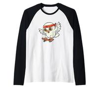 Skate Snowy Owl de Estilo Retro Camiseta Manga Raglan