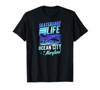 Skateboard Life Ocean City Maryland Retro Sunset Skater Camiseta