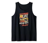 Skateboard Life Ocean City Maryland Retro Sunset Skater Camiseta sin Mangas