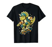 Skateboarding Triceratops Dinosaurio Skateboard Skater Niños Camiseta