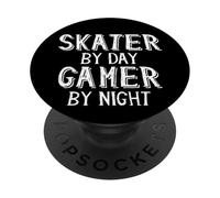 Skater by Day Gamer by Night Fun Skateboarding Video Games PopSockets PopGrip Adhesivo