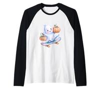 Skater Ghost Funny Halloween Cool Art Skateboarding Camiseta Manga Raglan