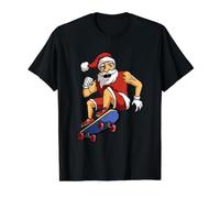 Skater Santa Shredding Tatuaje Diseño Meme Camiseta gráfica económica, Hombre, Negro, L