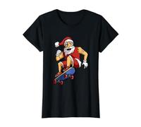 Skater Santa Shredding Tatuaje Diseño Meme Camiseta gráfica económica, Mujer, Negro, XS