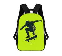 Skater Silhouette - Neon Green Urban Trick Mochilas Para Niños Y Estudiantes, Mochilas Escolares Impresas En 3D, Mochilas Para Estudiantes De Primaria Y Secundaria Para Niños Y Niñas 17inch