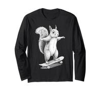 Skater Skateboarder Ardilla Animal Divertido Skateboarding Manga Larga