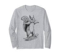 Skater Skateboarder Ardilla Animal Divertido Skateboarding Manga Larga