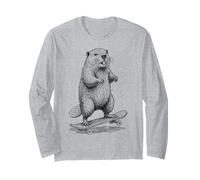 Skater Skateboarder Castor Divertido Animal Skateboarding Manga Larga