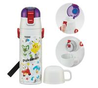 Skater SKDC4-A Children's Stainless Steel Water Bottle, 2-Way Direct Drinking, 16,5 fl oz (470 ml), Copa Drinking, 15,2 fl oz (430 ml), Pokemon, 23N, Kid-friendly Lightweight Type, For Boys