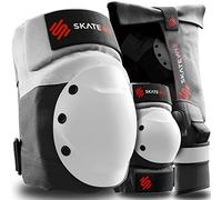 SKATEWIZ Protecciones Patines Adulto, Rodilleras Skate - Protecciones Patines de Hielo - Kit Protección Skate - Rodilleras y Coderas Adulto - SHIELD Talla M Gris Blanco