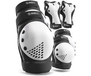 SKATEWIZ Rodilleras Niño Patinaje Niña - Rodilleras Niña, Patines de Hielo - Protecciones Niño - Protección Skateboard y Patinaje en Línea - Smash Talla M/L Negro y Blanco