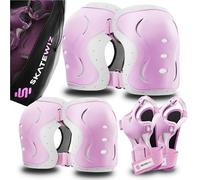 SKATEWIZ Rodilleras Patines Adulto - Rodilleras Skate, Protecciones Mujer - Protecciones Adulto, Kit Protección - Patines De Hielo - IMPACT Talla L Rosa Blanco