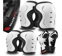 SKATEWIZ Rodilleras Patines Adulto - Rodilleras Skate, Protecciones Patines - Patines Adulto, Protecciones Patines Adulto - Rodilleras y Coderas - Impact Talla M Blanco