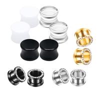 Skcess 12 túneles de oreja, de acero inoxidable, con cierre de rosca, dilatador de oreja, acrílico, para mujeres y hombres, 2G = 6MM, Acrílico Circonia cúbica, Circonia cúbica