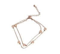 Skcess 14 quilates 585 oro rosa pie joyas mujer 30 cm, cadena doble de oro rosa de 14 quilates con corazón joya para el pie boho verano playa joyas regalo para mujer