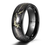 Skcess Anillo de acero de tungsteno para hombre, 8 mm, forma de lámina dorada, alianzas de boda para hombres, vintage, tallas 52-70, Acero de tungsteno, Sin circonita