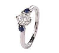 Skcess Anillo de compromiso de oro blanco de 9 quilates de 14 quilates con 3 piedras redondas de moissanita, 20, Moissanite, Moissanita