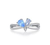 Skcess Anillo de compromiso de plata de ley 925 para mujer, con circonita blanca, doble capa con mariposa de circonita, 57 (18.1), Zirconia cúbica