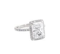 Skcess Anillo de eternidad de oro blanco de 9 quilates/14 quilates/18 quilates, 4 dientes, rectángulo con moissanite, 57 (18.1), Moissanite, Moissanita