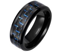 Skcess Anillo de hombre de cerámica de 8 mm, de fibra de carbono, diseño de ondas, unisex, color negro, talla 63 (20,1)