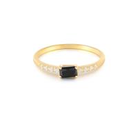 Skcess Anillo de oro amarillo de 9 K/14 K para mujer, ágata negra, delicado anillo de moissanita, anillo para mujer, 57 (18.1), Metal precioso, Ágata