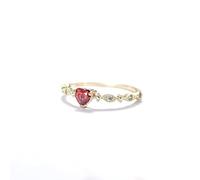 Skcess Anillo de oro amarillo de 9 K/14 K para mujer, rojo rubí artificial, 4 x 4 mm, anillo de corazón para novia, moissanita, anillo para mujer, 16, Metal precioso, Rubí de imitación