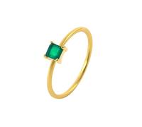 Skcess Anillo de oro amarillo de 9 K/14 K para mujer, verde esmeralda artificial, 4 x 4 mm, delicado anillo para mujer, 14, Metal precioso, Esmeralda de imitación