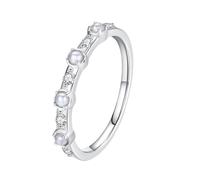 Skcess Anillo de oro blanco de 9 K/14 K para mujer, anillo de moissanite blanco, delicado anillo de perlas de 2 mm para novia, 53 (16.9), Metal precioso, Moissanita