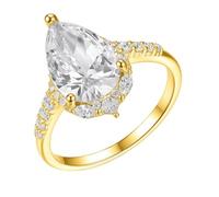 Skcess Anillo de oro blanco de 9 quilates para mujer, con forma de pera y moissanita blanca de 4 quilates, anillos de promesa para parejas, 5, Moissanita de oro amarillo de 18 quilates, Circonita