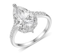 Skcess Anillo de oro blanco de 9 quilates para mujer, con forma de pera y moissanita blanca de 4 quilates, anillos de promesa para parejas, 8, Moissanita de platino PT950, Circonita cúbica