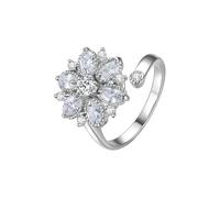 Skcess Anillo de oro blanco de 9 quilates para mujer, moissanita, blanco, flores a juego, 18, Moissanite, Moissanita