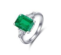Skcess Anillo de plata de ley para novia, verde esmeralda sintética, anillo para mujer con 3 piedras de esmeralda artificial de 1,314 quilates, 52 (16.6), Esmeralda sintética, esmeralda sintética