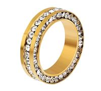 Skcess Anillo para hombre negro, anillos de acero inoxidable de 6 mm, anillos de oro para mujer, anillos de tres lados, con incrustaciones de circonitas, anillo para mujeres y hombres, anillos de