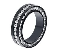 Skcess Anillo para hombre negro, anillos de acero inoxidable de 6 mm, anillos de oro para mujer, anillos de tres lados, con incrustaciones de circonitas, anillo para mujeres y hombres, anillos de