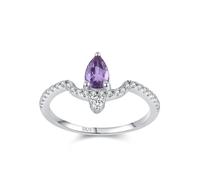 Skcess Anillo para mujer de plata de ley 925, anillo para mujer, con circonitas moradas, líneas geométricas con solitario, 49 (15.6), Zirconia cúbica