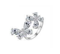 Skcess - Anillos de compromiso de oro amarillo de 9 quilates para mujer, anillos de compromiso de moissanita blanca con mariposa, 11, Oro blanco de 9 quilates, Moissanita