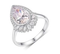 Skcess - Anillos de compromiso de oro blanco de 9 quilates, diseño de gotitas de agua, moissanita blanca, 4 quilates, para mujer, 4, Oro blanco Moissanita, Zirconia cúbica