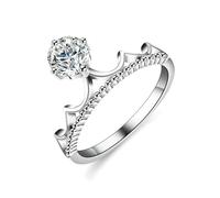 Skcess - Anillos de compromiso de oro blanco de 9 quilates para ella, corona blanca con diamantes creados en laboratorio de 0,5 quilates, 8, Oro blanco de 18 quilates Diamante creado en laboratorio