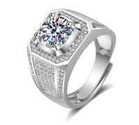 Skcess - Anillos de compromiso de oro blanco de 9 quilates para hombre, anillo de moissanita, anillo de boda para hombre, banda ancha con cuatro garras, 9,5, Oro blanco de 9 quilates, Moissanita