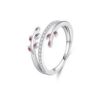 Skcess Anillos para mujer, plata de ley 925, anillo infidget para mujer, color blanco, rojo, circonita, líneas multicapa con hojas, 20, Zirconia cúbica
