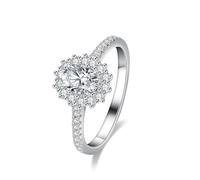 Skcess Anillos únicos de oro blanco de 9 quilates, 14 quilates y 18 quilates para mujer, flor blanca y ovalada de 5 x 7 mm con moissanita de 1 quilate para mujer, 6.5, Moissanita de oro blanco de 18