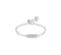 Skcess Bonitos anillos de compromiso de oro blanco de 9 quilates, diseño simple de cadena ajustable con diamantes redondos para mujer, 4.5, Oro blanco de 18 quilates, Circonita cúbica