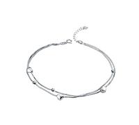 Skcess Cadena de plata de ley 925 para pies descalzos de plata de ley 925, cadena de doble capa con corazón, verano, descalzo, playa, plata, para madre niña, 24 cm de longitud, Plata de ley, Sin