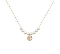 Skcess Cadena de plata para mujer 925, cadena de oro con caracteres chinos Fu perla blanca collares con colgante, Plata esterlina, Perla