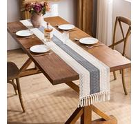 Skcess Camino de mesa con diseño geométrico de borlas, camino de mesa de algodón, gris, para casas, restaurantes, hoteles, decoración de mesa, 30 x 260 cm