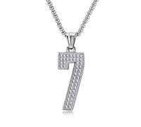Skcess Collar para hombre con colgante de acero inoxidable, Hip Hop número 7, 10 formas, collar con colgante con circonita, collar para hombre, 60 cm, 16x37mm, Acero inoxidable, Circonita cúbica
