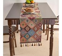 Skcess Mantel de color naranja, estilo bohemio, jacquard, con patrón geométrico, borlas, camino de mesa de poliéster y algodón, lavable, para comedor, fiesta, decoración de mesa, 33 x 140 cm